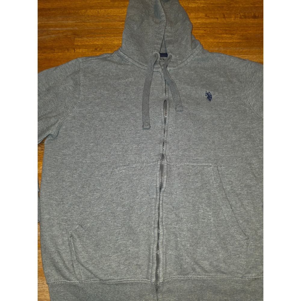 US Polo Assn Mens Gray Full Zip Hoodie Sweatshirt Large Logo Heathered